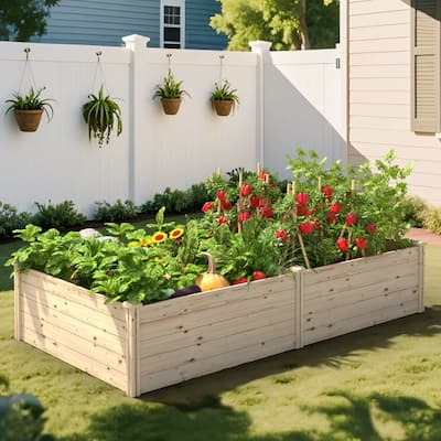 VEIKOUS Natural Wood Raised Garden Bed, Outdoor Planter Box for Vegetables, Flowers, Herbs, Natural Brown