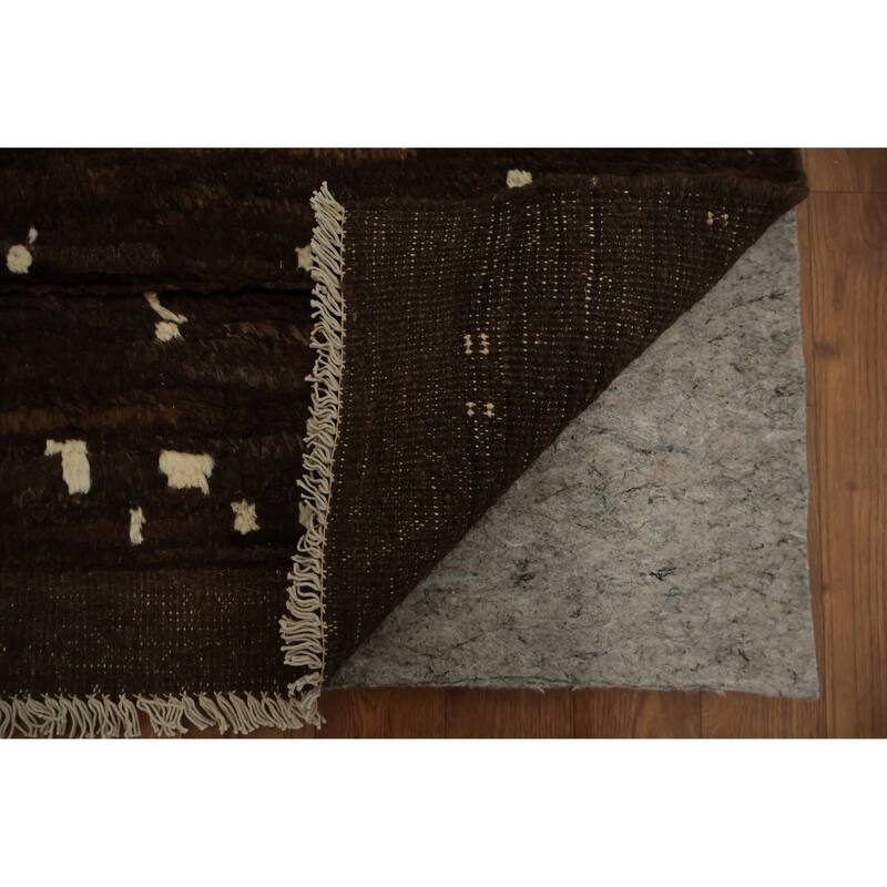 Hand Knotted Oriental 100% Wool Carpet Tribal Abstract Brown Moroccan Area Rug - 8' 7'' X 6' 0''