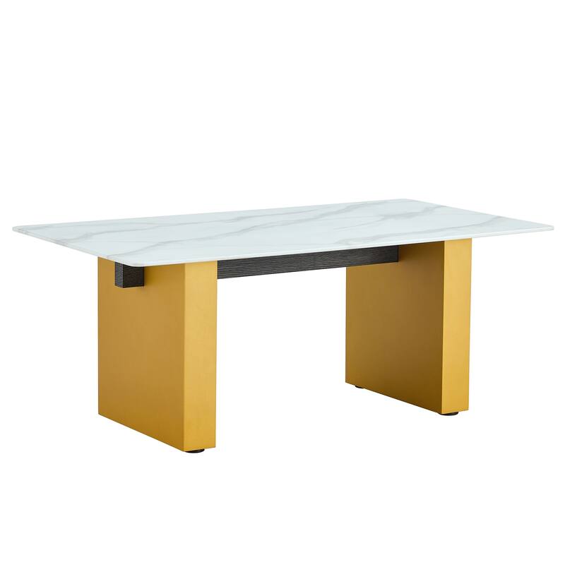 43.3" Modern Rectangular Coffee Table with MDF Decorative Columns and Thick Base Support
