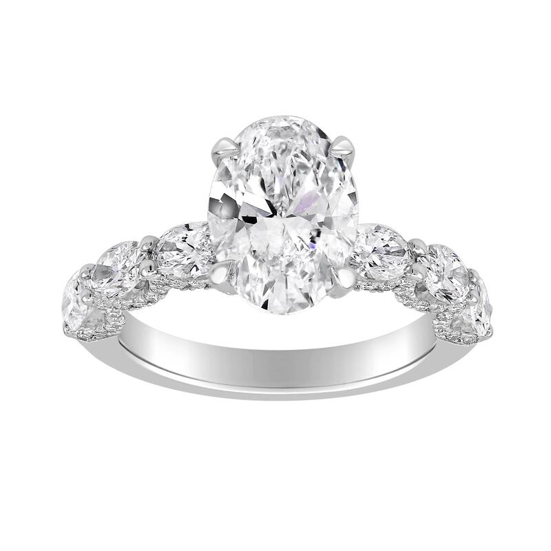 Auriya 14k Gold 6 3/5ctw Lab grown Oval Scalloped Hidden Halo Diamond Engagement Ring (F-G VS) - White - 4.5