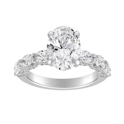 Auriya 14k Gold 6 3/5ctw Lab grown Oval Scalloped Hidden Halo Diamond Engagement Ring (F-G VS)
