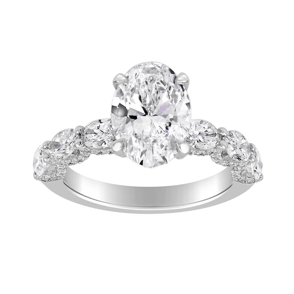 Auriya 14k Gold 6 3/5ctw Lab grown Oval Scalloped Hidden Halo Diamond Engagement Ring (F-G VS)