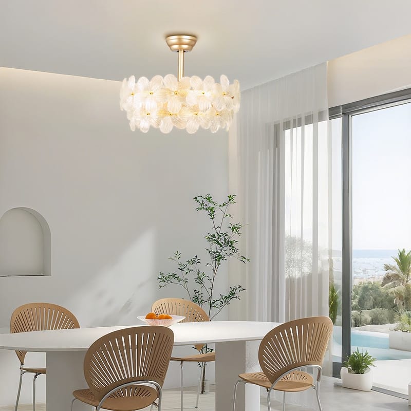 22 in. Indoor Gold Glass Flower Ceiling Fan with Light, Caged Fandelier with Remote Control, 6 Speeds for Bedroom