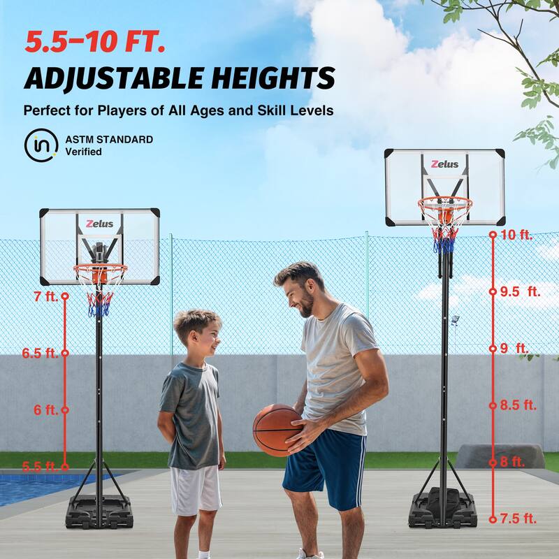 Zelus 5.5-10 ft. Adjustable Heights Portable Outdoor Basketball Hoop