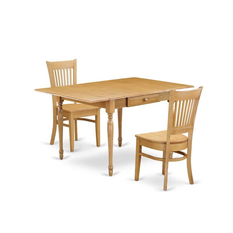 HomeStock 3-Pc Natural Brown Oak Finish Solid Wood Top with Dropleaf Dining Table Set