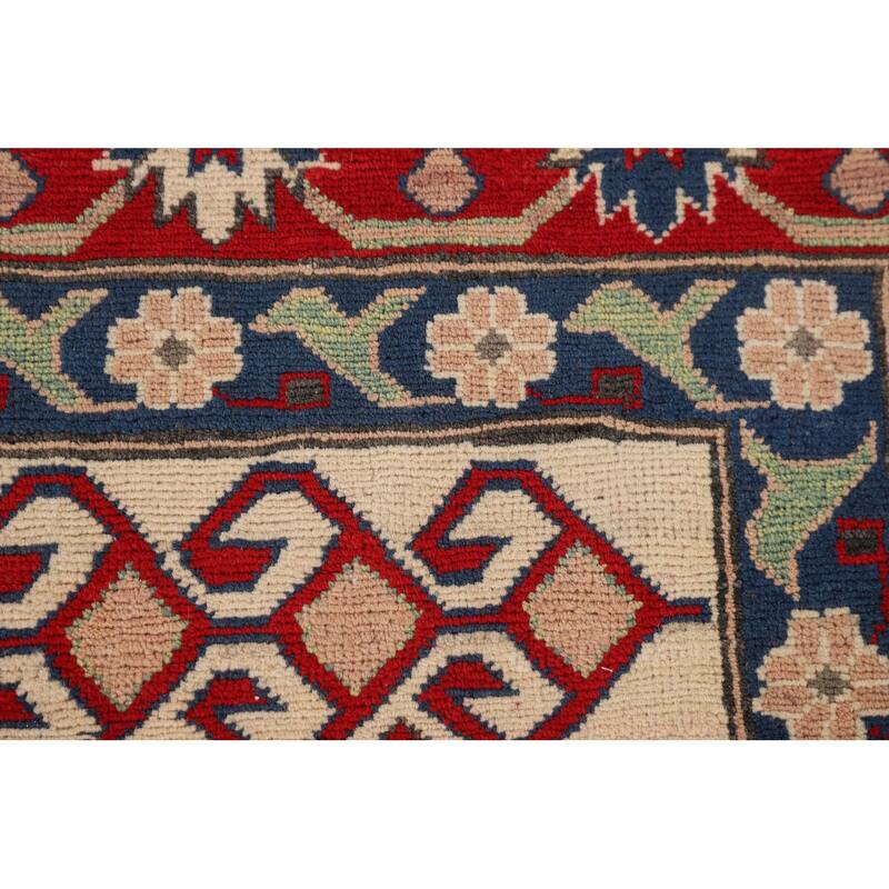 Beige / Ivory Traditional Kazak Oriental Rug Hand-Knotted Wool Carpet - 6'7" x 9'8"