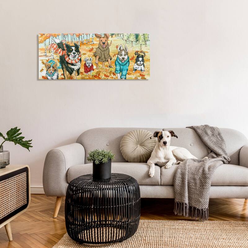 Stupell Autumn Dog Park Animals Running Fall Leaves Canvas Wall Art