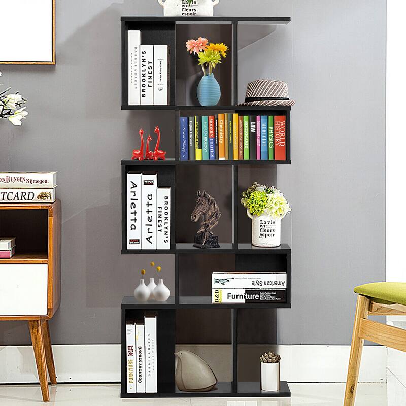 Gymax 2 PCS 5 Cubes Ladder Shelf Freestanding Bookshelf Display Rack