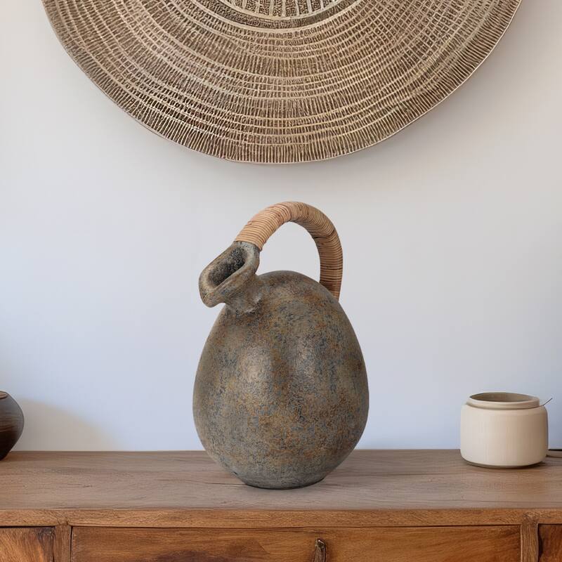 Sagebrook Home Terracotta Rustic Jug With Woven Handle, Multi, Round, Two Tone