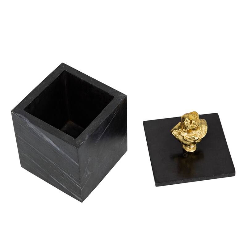 Marble Box with Lid - 8" - Black and Gold