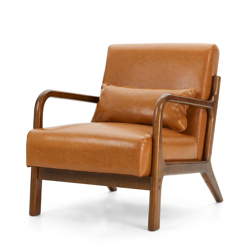 Glitzhome Set of 2 30.75"H Mid-Century Modern PU Leather Accent Chairs - 25.75"W x 33.75"D x 30.75"H