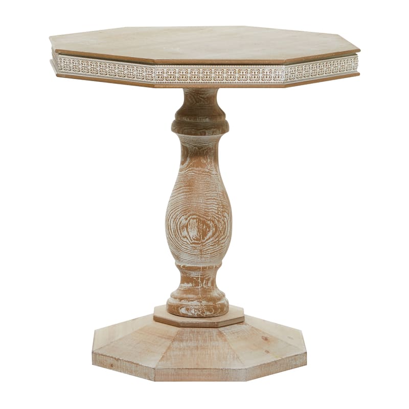 Wood Scroll Handmade Intricately Carved Accent Table - Brown - Roche River Decor - 28"W x 28"L x 30"H