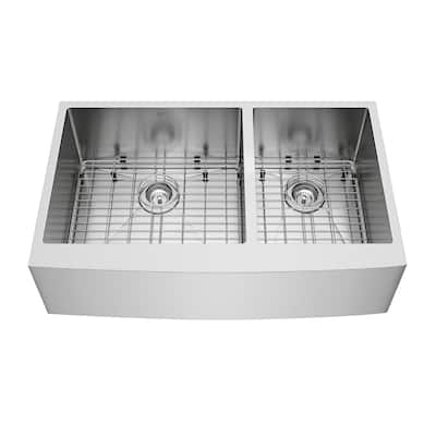 VIGO Bingham 36-inch Double Bowl Kitchen Sink, Grids and Strainers