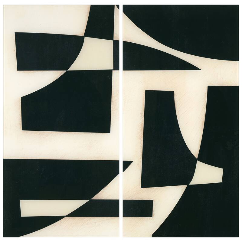 "Onyx Cutout" Oversized 72"x 36" Frameless Free-Floating Reverse Printed Tempered Art Glass Panels Set