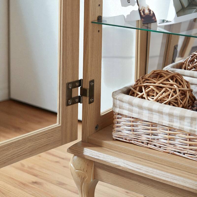 Elegant Curio Cabinet with LED Light, Tempered Glass Doors, Adjustable Shelves & Mirrored Back - Antique Display Storage