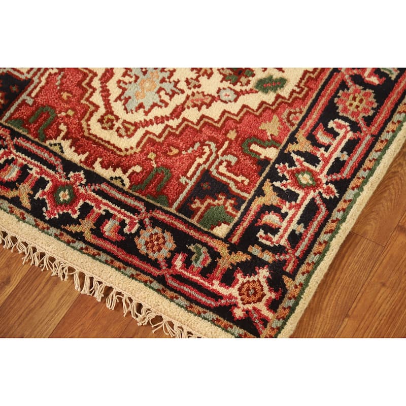 Geometric Traditional Heriz Serapi Runner Rug Hand-Knotted Wool Carpet - 2'7" x 11'10"