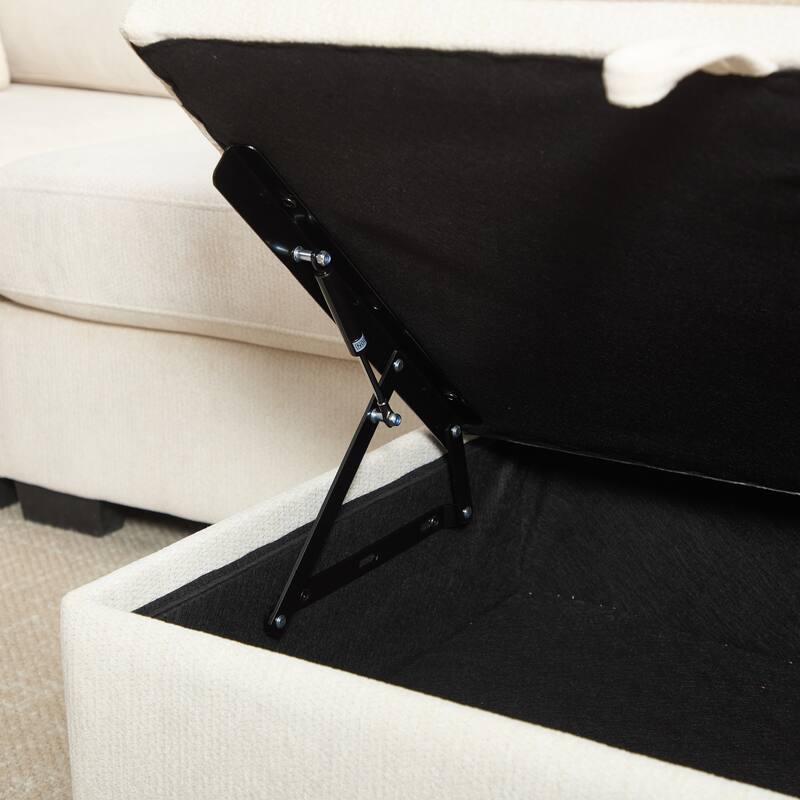 L-Shaped Modular Sectional Sofa with Storage Ottoman, 97" Chenille Corner Couch with USB Ports, Side Pockets