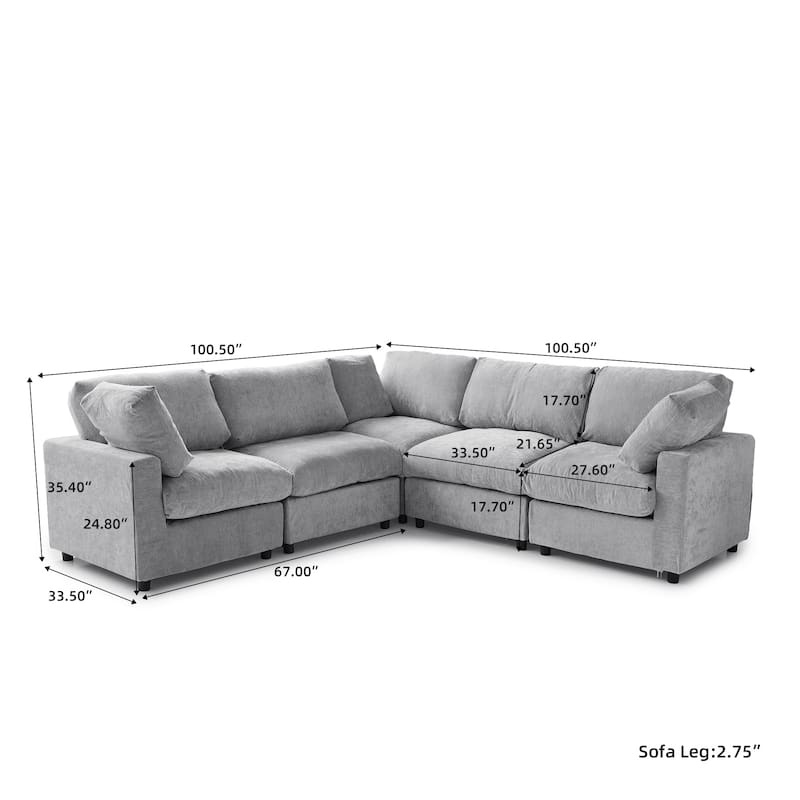 Corner Sofa Minimalist Upholstered Cushion Sofa Chenille Modular Sectional Couch