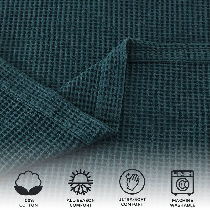 Linery & Co. 100% Cotton All-Season Lightweight Waffle Weave Knit Throw Blanket