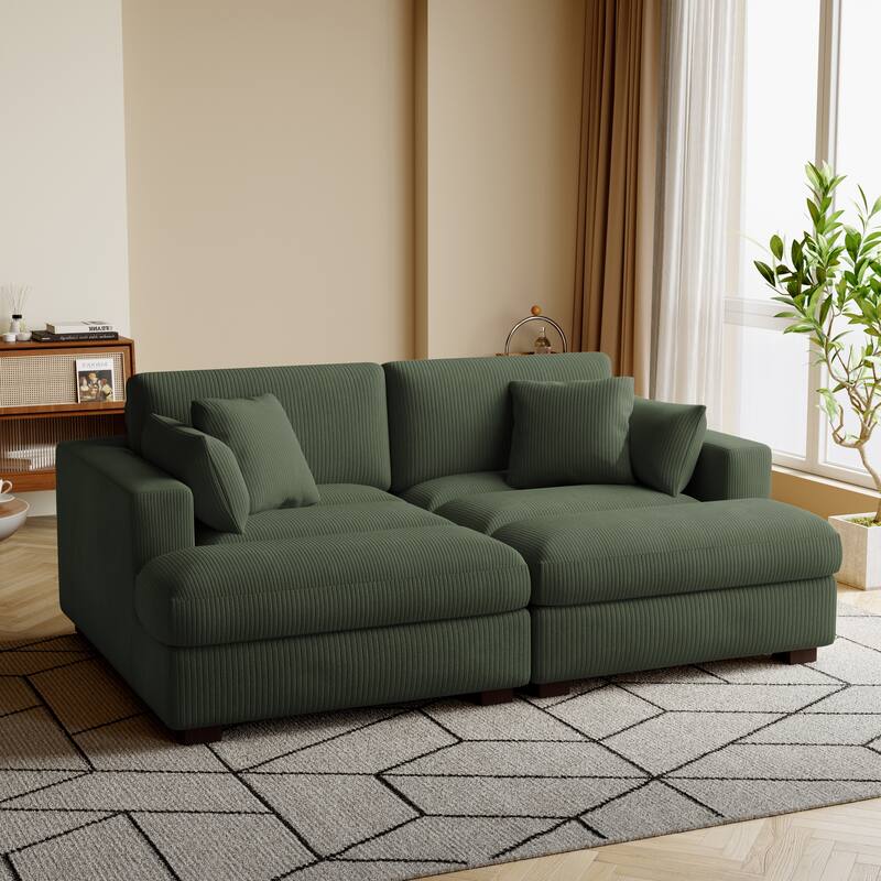 Navaeh Corduroy Modular Sectional Sofa Large Couch Sleeper Chaise - Green Set&2 Pillow