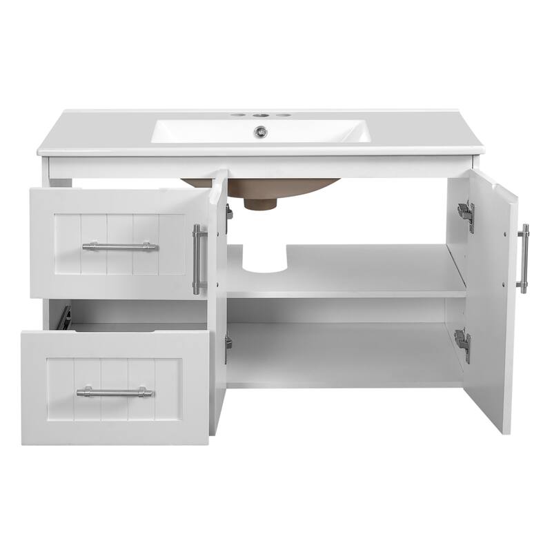 36'' Wall Mounted Bathroom Vanity with Single White Integrated Ceramic Sink - 36'' x 18.4'' x 20.7''