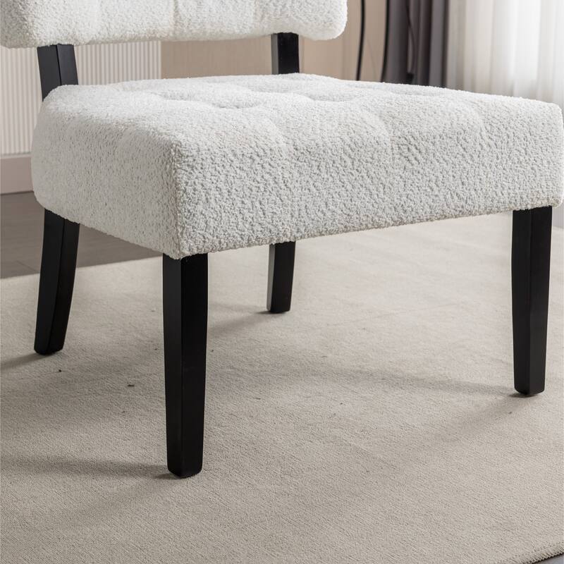 Boucle Tufted Accent Chair with Oversized Seating and Wooden Legs