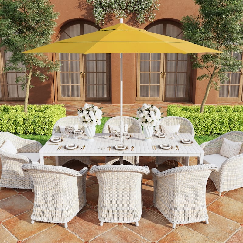 California Umbrella 11' Rd. Aluminum Market Umbrella, Crank Lift, Collar Tilt, Dbl Wind Vent, White Finish, Olefin Fabric - Lemon