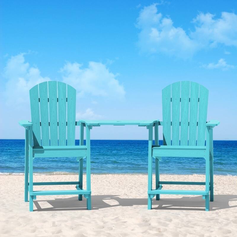 WINSOON Tall Adirondack Chair Piece of 3, Balcony Chair with Connecting Table