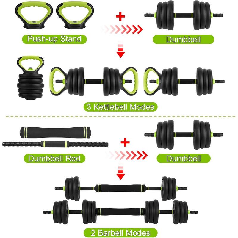 4 in 1 44lbs Adjustable Weight Dumbbell Kettlebell Set for Home Gym