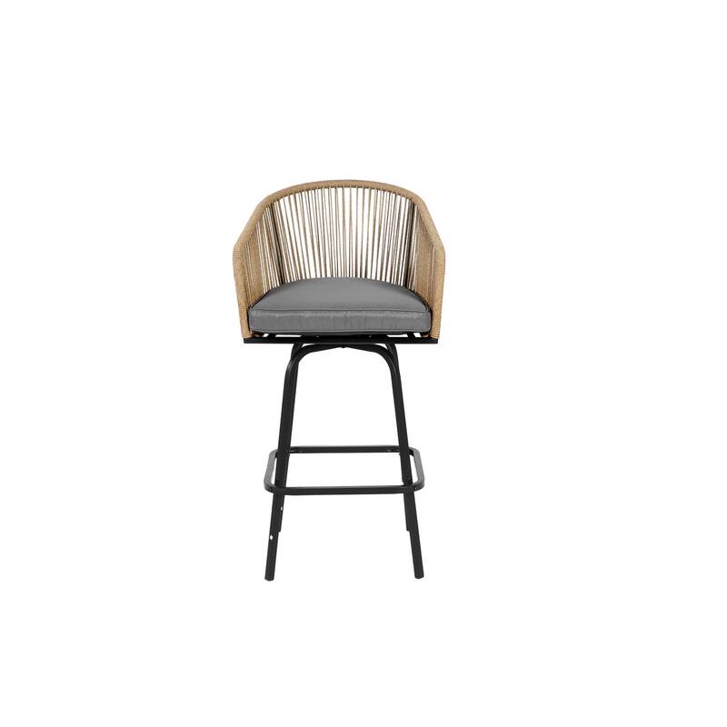 Outdoor Bar Stools Set of 2,All-Weather Rattan Bar Chairs with Armrests & Backrest