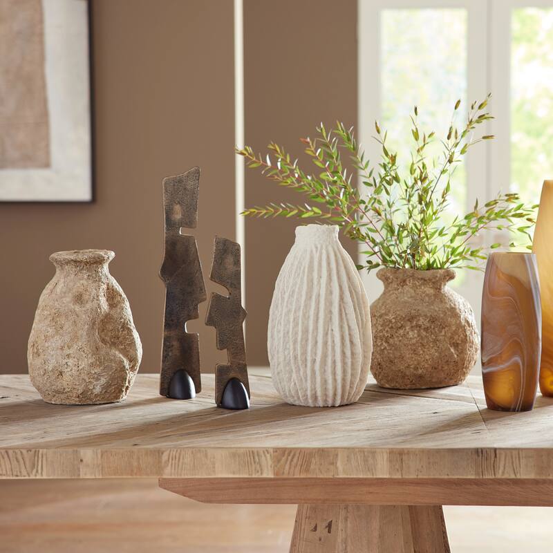 Vintage-Style Textured Terracotta Vases - 12" - Brown - Set of 2