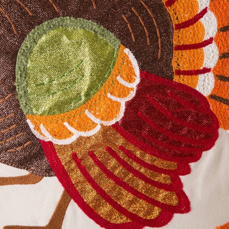 Glitzhome Farmhouse Thanksgiving Harvest Turkey Embroidered Pillow or Pillow Cover