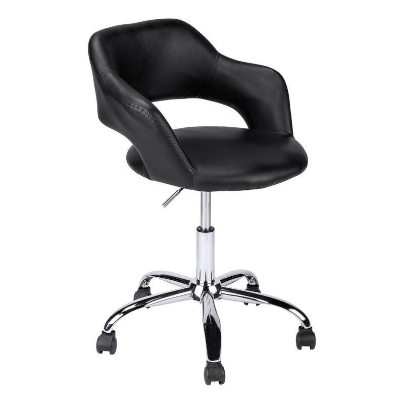 Modern Black PU Leather Look Office Chair with Chrome Base, Integrated Armrests and Adjustable Height