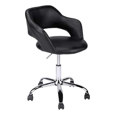 Modern Black PU Leather Look Office Chair with Chrome Base, Integrated Armrests and Adjustable Height