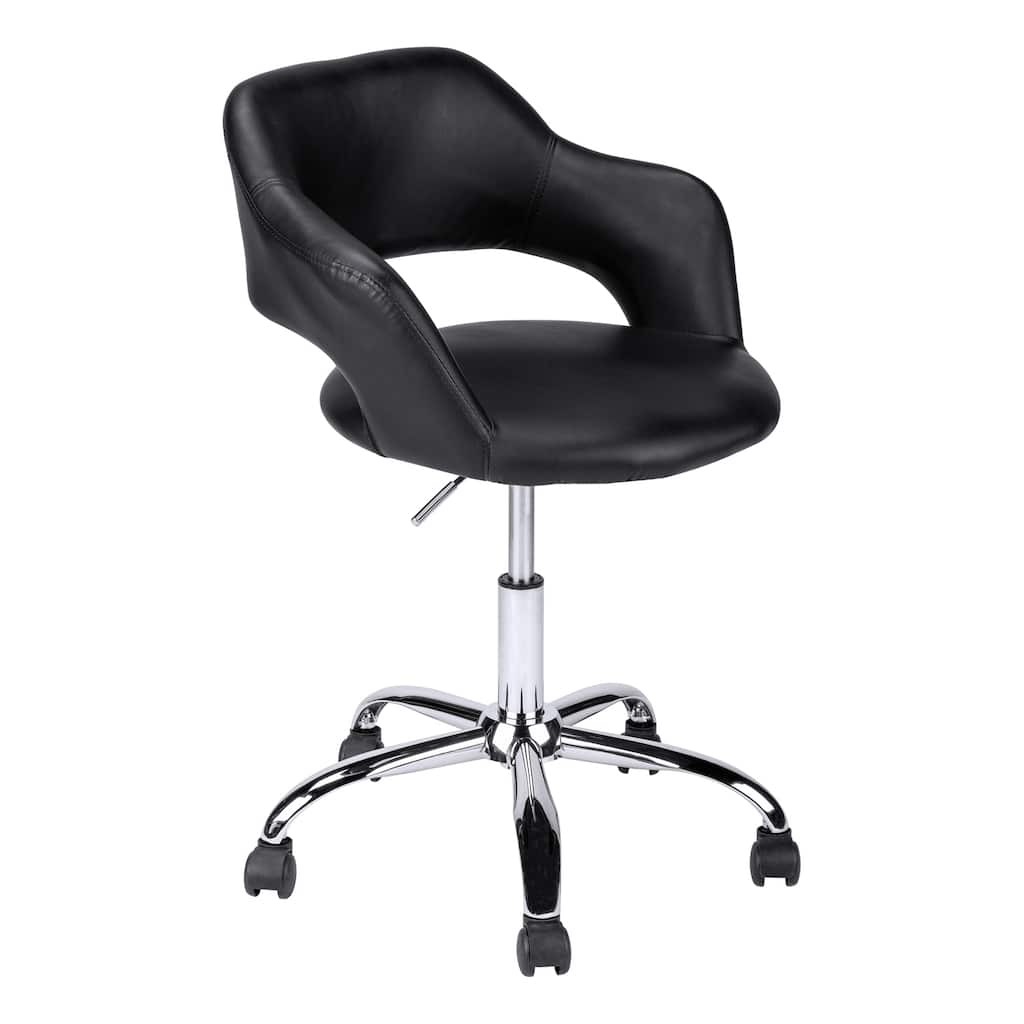 Modern Black PU Leather Look Office Chair with Chrome Base, Integrated Armrests and Adjustable Height
