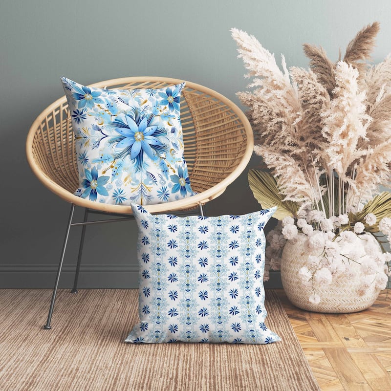 Snowy Crest Faux Suede Reversible Throw Pillow White and Blue