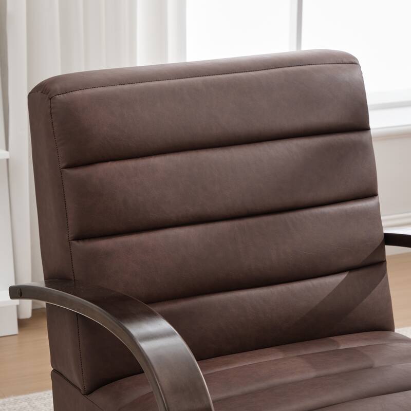 30.3"W Upholstered Swivel Accent Chair with Solid Wood Armrests, Channel Tufted Lounge Chair Single Reading Sofa Chair