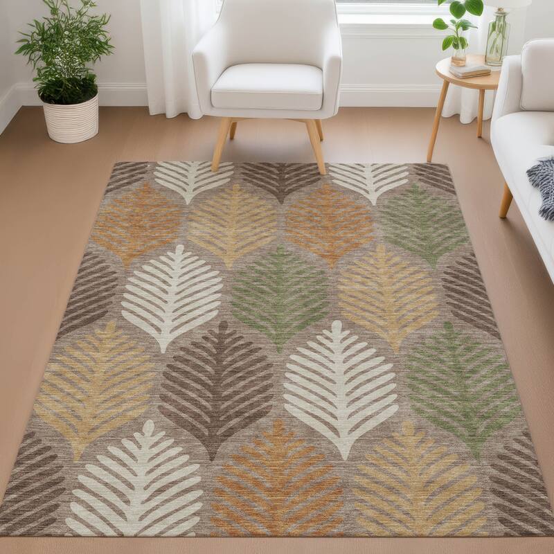 Machine Washable Indoor/ Outdoor Modern Fern Chantille Rug