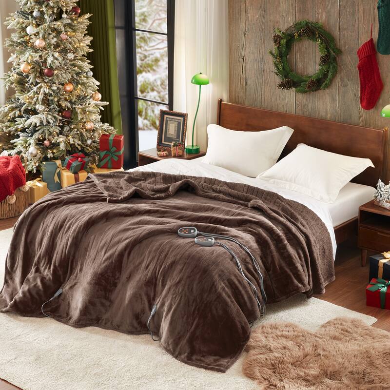 Beautyrest Solid Microlight to Berber Heated Blanket - Full - Chocolate