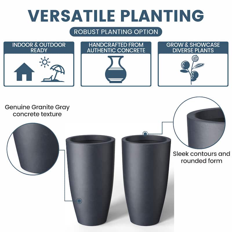 Tall Concrete Round Plant Pots / Large Indoor and Outdoor flower Planters
