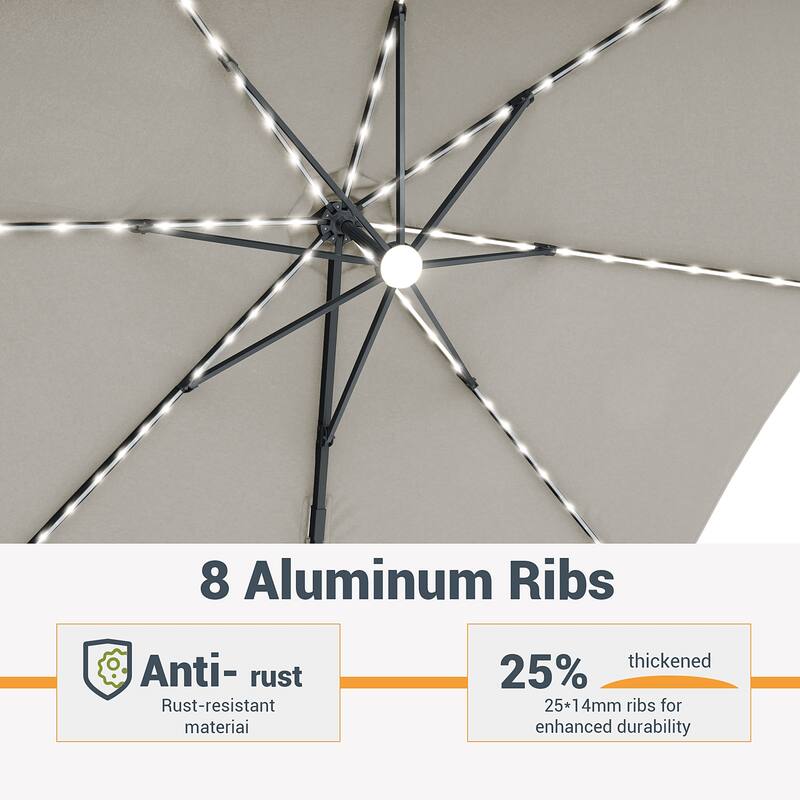 LIVOOSUN 11FT LED Patio Cantilever Umbrella w/Cross Base