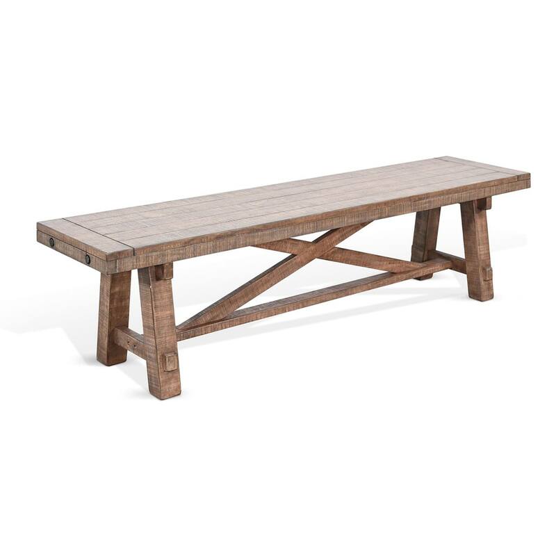 Industrial Dining Bench, Cross Brace Design Natural Brown Solid Wood