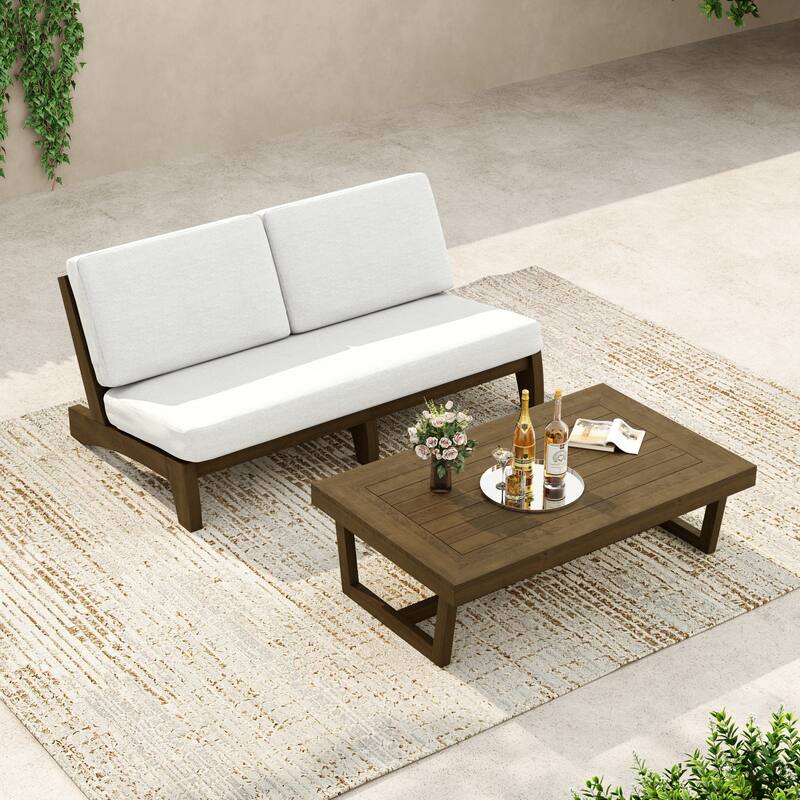 3-Seat Outdoor Sofa Set with Solid Wood Coffee Table, Weather-Resistant Cushions