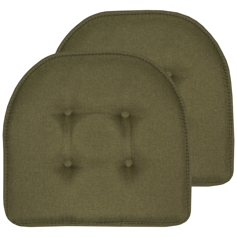 Sweet Home Collection Solid Color U-Shaped Memory Foam Chair Cushions - 16"x17" - Set of 2 - Army Green