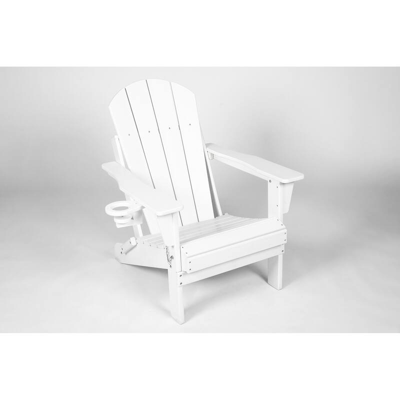 Folding Adirondack Chair with Dual Cup Holder - Composite Adirondack Chair with Wood Texture