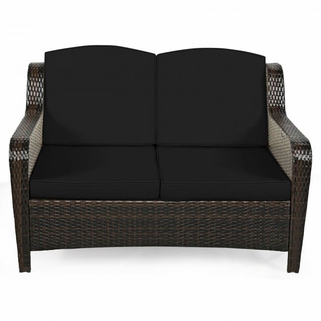 5 Pieces Patio Rattan Sofa Set with Cushion and Ottoman - 51" x 33.5" x 33" (L x W x H)