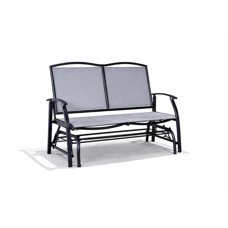 Kaycey 2-Person Black Metal Outdoor Loveseat Glider with Mix Grey Sling - N/A