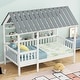 preview thumbnail 1 of 12, Retro Style Twin Size House Bed with Roof, Guardrails & Shelves White