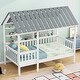 preview thumbnail 1 of 11, Wood Twin Size House Bed with Roof, Guardrail and Shelves White - Twin