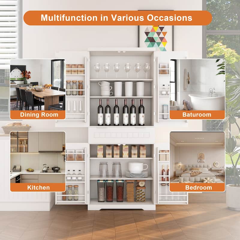 Pantry Cabinet, 71.65" Tall Storage Cabinet with Drawer, 2 Cabinets & 6 Door Shelves, Adjustable Shelves, Freestanding Cupboard